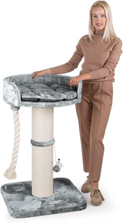 HAPPYPET Преміум Дряпальня 'Balu' для великих котів, стійка - котячий комплекс, кліматична драбина, для Мейн-кун, Регдолл, міцний сизаль, товсті стовпи 18 см, 100 см у висоту, сірий (BASIC)