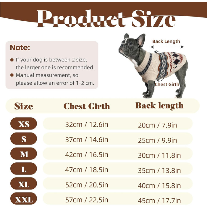 Теплий зимовий пуловер для собак маленьких порід, пуловер з отвором для нашийника, в'язаний пуловер для собак, пуловер для собак у стилі бохо, бежевий, розмір M