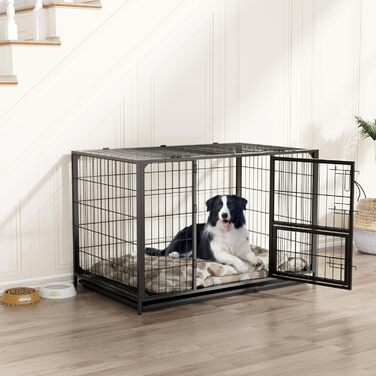 Клітка для собак VOWNER, XL, чорна, 93x56x60 см: міцна, з 3 дверцятами, знімний піддон
