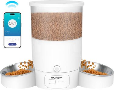 Автоматична годівниця для котів і собак SURDY 3L з Wi-Fi (2,4G/5G), 2 миски, керування через додаток, програмований таймер на 1-10 годувань, голосовий виклик 10 сек.
