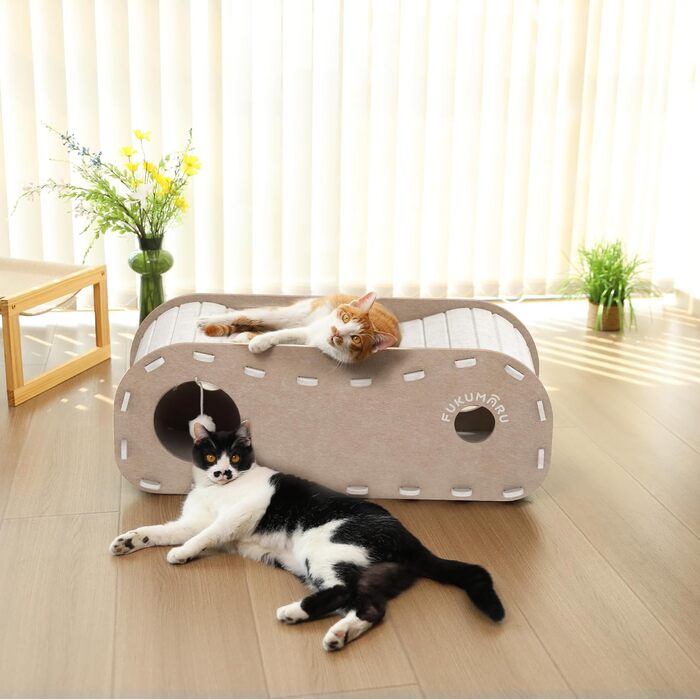 Кішка Будиночок FUKUMARU: Двошарове ліжко-печера з філцу, beige