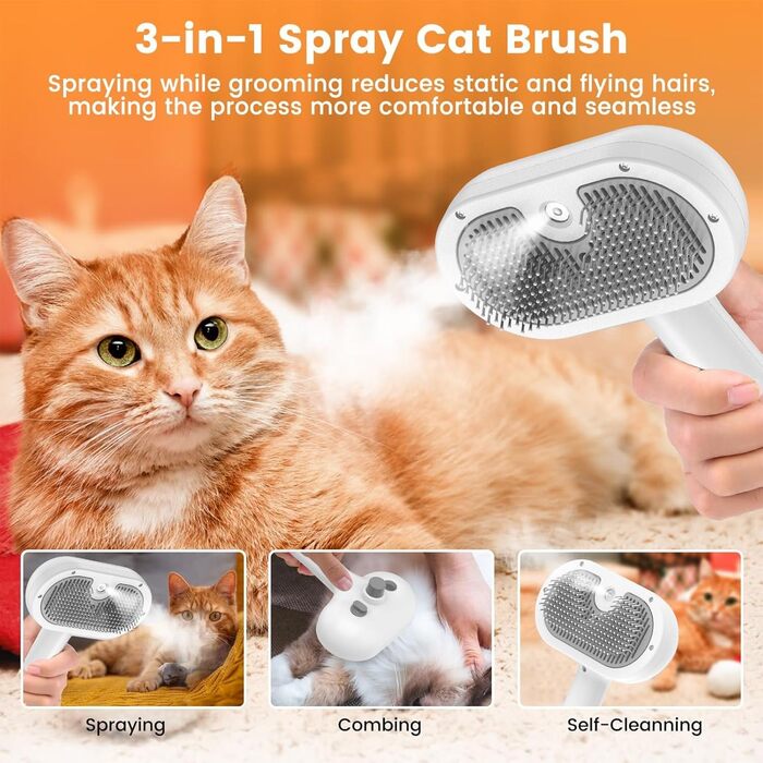 Бьордобра Стімі Кетенбюстш, щітка для котів 3 в 1 зі спіральним масажем, видаляє шерсть, біла