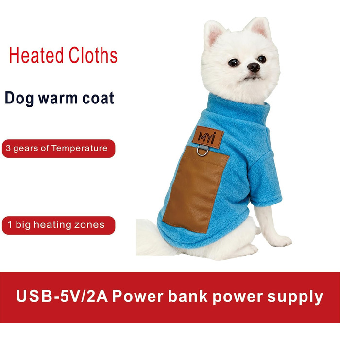 Обігріваючий зимовий пуховик для собак MYI, теплий, для малих, середніх та великих собак, тепла куртка для дому/на вулицю, синій, L (без акумуляторів), синій, довжина спини 30 см