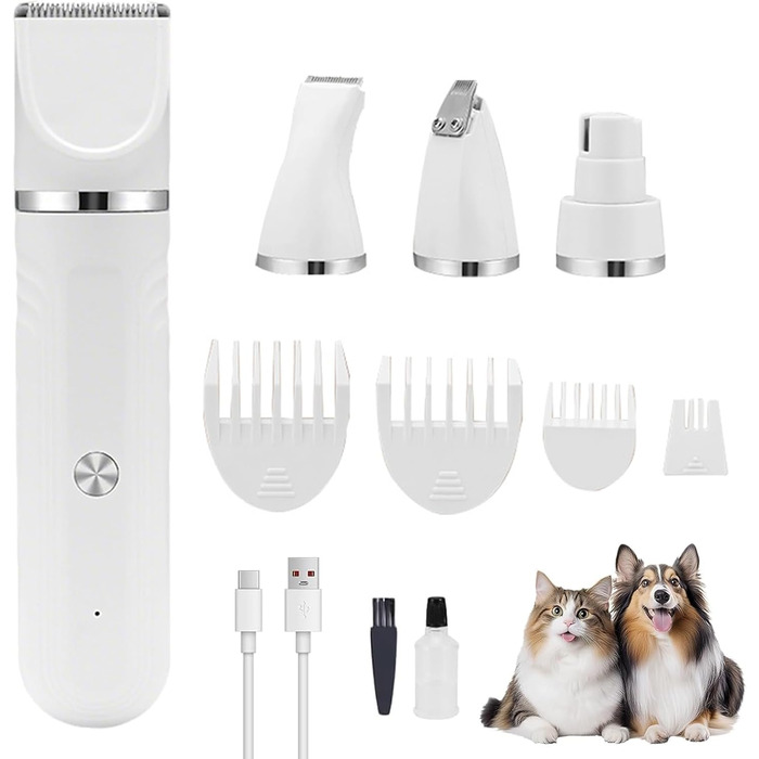 Набір для грумінгу собак 4-в-1 | Електричні ножиці для догляду за шерстю, підходить для цуценят та котів, зелений (білий)