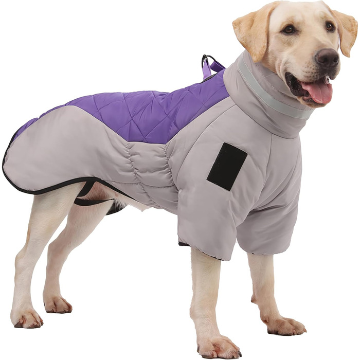 Водонепроникний дощовик для собак середніх та великих порід від ALLSOPETS, тепла зимова куртка з світловідбиваючими смугами, вбудованим повідком, вітрозахисний, для холодної погоди (Королівський фіолетовий, 4XL)
