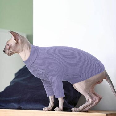 Одяг для безшерстої кішки Сфінкс: м'який пуловер з ролетним коміром, футболка та жилет з бавовни (Чорний, XL, A-фіолетовий)