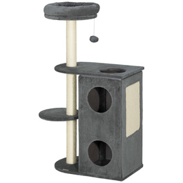 PawHut Cat Tree 111 см Cat Tree з котячою печерою, ліжко, ігровий м'яч, кігтеточка для кішки з сизалем Кігтеточки, для котів до 5 кг, сіра | Аосом