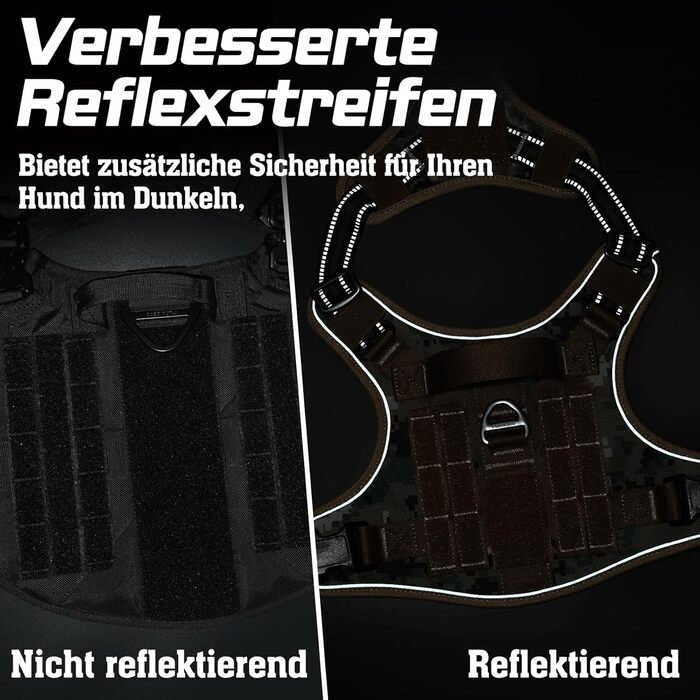 Нашийник для собак Rabbitgoo середнього розміру, анти-тяговильний, регульований з ручкою, міцний, з металевими пряжками, для піших прогулянок (M, L), камуфляжний, коричневий
