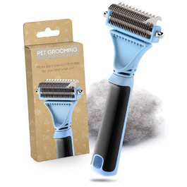 Гребінець для котів Pretty Paw®: м'яке видалення шерсті, проти ковтунів. Підходить для довгошерстих та короткошерстих котів. Масажна підшерсткова щітка. Нова, блакитна!