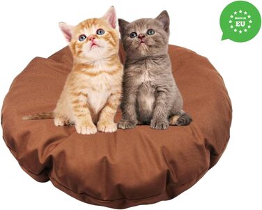 Кругла подушка для собак та котів, ⌀ 60 см, коричнева - ліжко для тварин, килимок, матрац, придатна для перенесення, миється