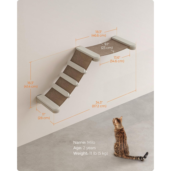 Кігтеточка Feandrea Clickat Collection 006 - висока, стійка, настінна, з 2 сидіннями, діаметр 10.4 см, швидка збірка, розширювана, гамак для котів (L-002)