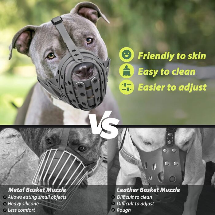 Намордник для собак Mayerzon Pitbull: легкий, для великих та середніх порід, проти укусів, безпечний для грумінгу та ветеринара, сірий, розмір L (діаметр морди 29-33 см)