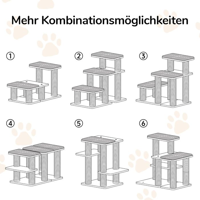 Сходинка для собак FUKUMARU, 3 сходинки, дерев'яна (сосна) з джутової тканини, регульована висота 18-51 см, вантажопідйомність до 90 кг, 6 варіантів підйому на ліжко/диван, сірий колір