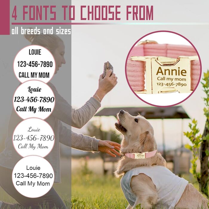 Персоналізоване собаче нашийник з металевою застібкою, нашийник з іменем та номером телефону, регульовані розміри для великих та середніх собак