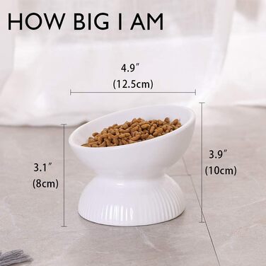 Підвищена годівниця для котів з кераміки, нахилена – проти блювоти, 280 мл, діаметр 15,5 см, білий колір