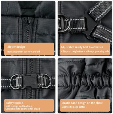 Зимовий теплий водонепроникний одяг для собак Eastlion - куртка для цуценят та собак, жилет з кільцем D, червоний, розмір M