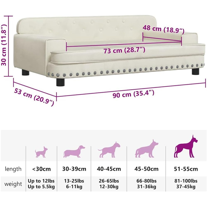 Крісло-ліжко для собак VidaXL, 90 x 53 x 30 см, кремовий колір