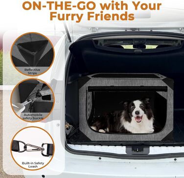 Складана переносна будка для собак великих порід, м'яка, для подорожей, всередині та зовні, сітчасте вікно, темно-сірий колір, 91.4 x 63.5 x 63.5 см