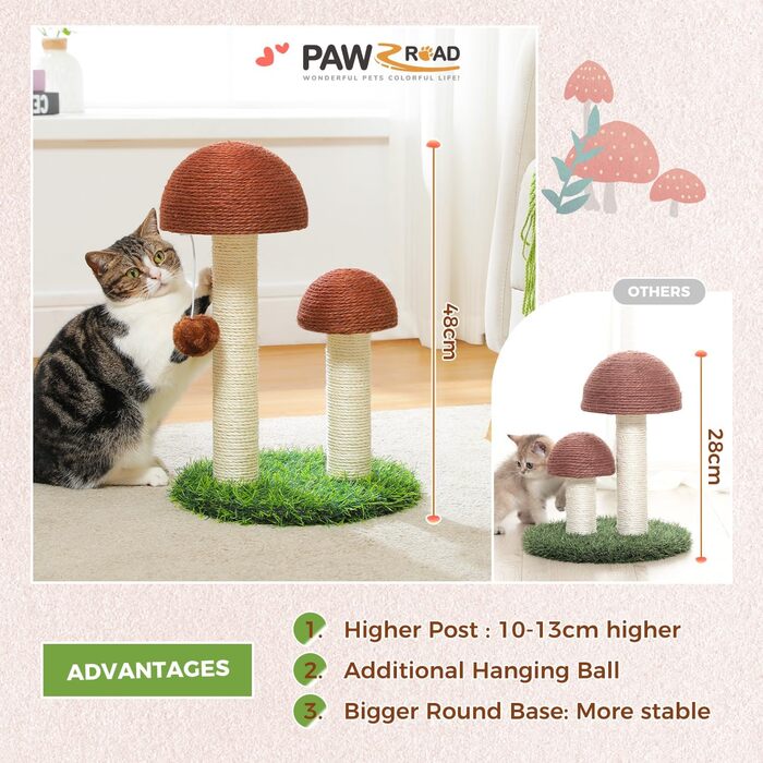 Кігтеточка PAWZ Road для кошенят та котів, кігтеточка-грибок з натурального сизалю, стимулює інстинкти котів