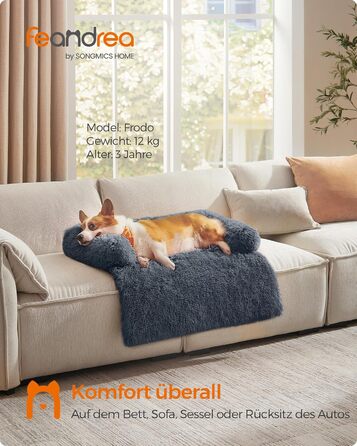 Крісло-лежанка для собак Feandrea FluffyHug, м'яка лежанка-софа, захист дивану, подушка для собак, розмір L, для середніх собак, 95 x 85 x 16 см, темно-сірий