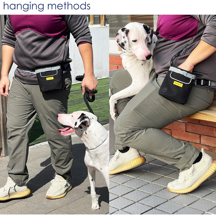 Сумка для ласощів для собак, багатофункціональна сумка для прогулянок з силіконовим кишеньком, мішок для корму для дресирування собак та дозатор ласощів, ідеальна для активного відпочинку на природі (Чорний 4 чашки) (1. Чорний 2 чашки)