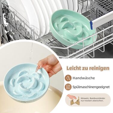 Антислизький годівниця для котів з кераміки з металевим підставкою - Підвищена годівниця проти захлинування - Лабіринтова миска для повільного годування - Рожевий (миска + бамбук - білий)