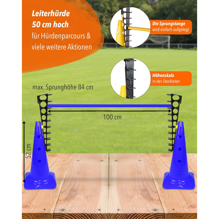 Кінцева перешкода Sportikel24 50 см зі стержнем 100 см – для аджиліті, стрибків та слалому, для собак, коней та дітей (Блакитна)