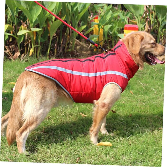 Водонепроникний дощовик для собак MERRYHAPY з флісовою підкладкою та світловідбиваючими смугами (45x55 см, червоний)
