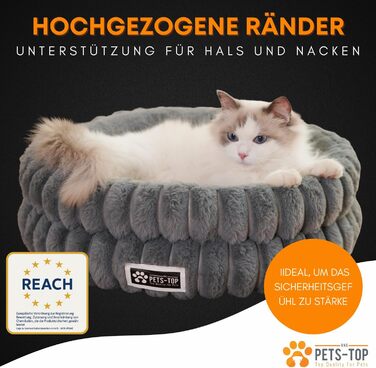 Килимок для котів PETS-TOP, плюшевий, круглий, м'який, миючий, для котів та маленьких собак, з неслизьким покриттям (Сірий, 50 см)