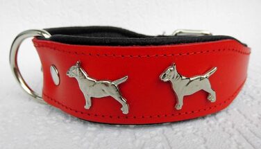 Нашийник Bullterrier з натуральної шкіри для собак, регульований, 33-41 см, 45 мм, чорний, коричневий/коньяк, червоний/чорний