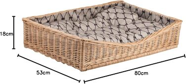Корзина для собак та котів з плетеної лози, лежанка, 80x50 см, з подушкою (Бежевий)
