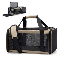 Розширювана переноска для домашніх тварин Wakytu для собак і котів, велика сумка для подорожей з 5 сітчастими вікнами (Коричнева, XXXL)