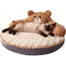 ALLSOPETS Крісло-лежанка для котів, пухнасте, тепле, кругле, для дому, знімний, пральний, для котів, кошенят та маленьких собак (Мокко Браун)