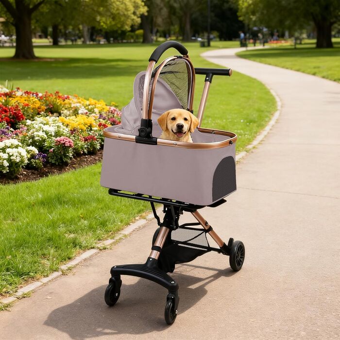 Візок для собак 3 в 1, складний, для маленьких собак та котів, знімний кошик, візок-кіндерваген, сітка, оксфордська тканина, до 20 кг (Темно-зелений, Рожевий)