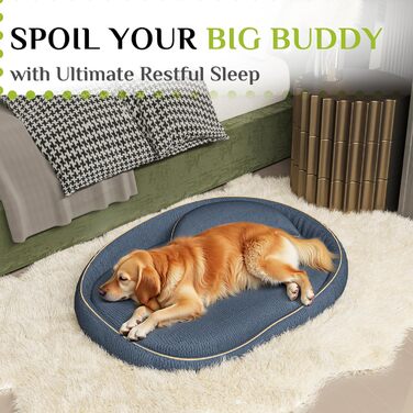 Ортопедичне собаче ліжко XXL з подушкою – комфортне собаче софа з Memory Foam, знімний та пральний чохол – ліжко для великих собак, довговічне та затишне (Blue)