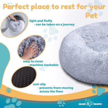 М'яке ліжко для собак знімний чохол 80 см - Ручна робота, пухнасте ліжко для собак, подушка для собак пухнаста, ліжко для котів, машинне прання - Кругле ліжко для котів сріблясто-сірий 80 см сріблясто-сірий