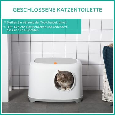 Туалет для котів PawHut з кришкою, пластиковий, білий, до 5 кг, 55x40x39 см