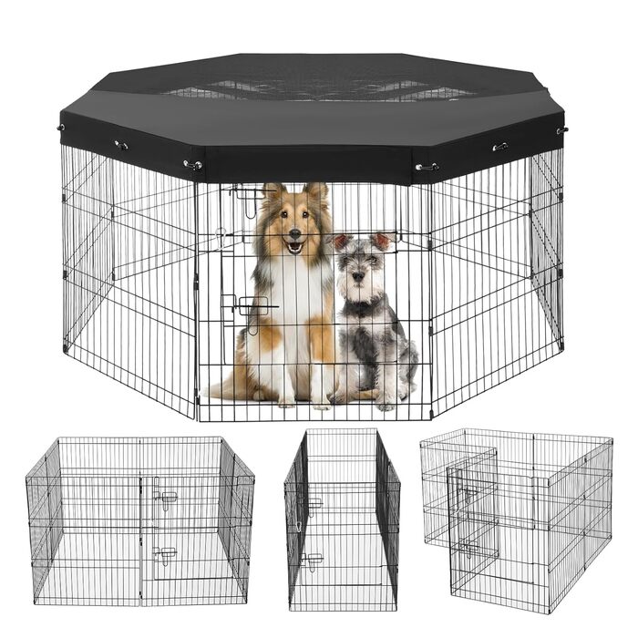 Металевий вольєр для собак VEVOR, 8 панелей, 76 x 61 см, розкладний, з дверцятами, матеріал: 600D Oxford, для собак, котів та інших дрібних тварин