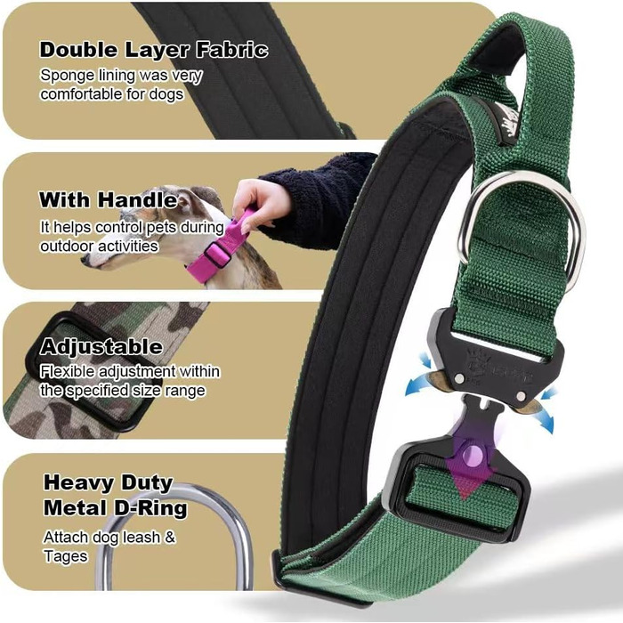 TSPRO Преміум нашийник для собак з ручкою, тактичний, товстий, регульований, для середніх та великих собак (Помаранчевий L), розмір ручки L, регулювання 44.5-62.2 см