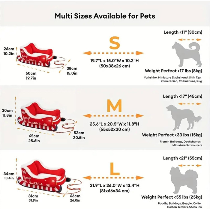 Крісло-ліжко для собак та котів у вигляді санної, плюшеве, з неслизьким килимком, тепле та затишне, для дому (L)