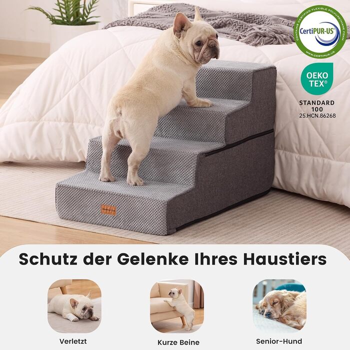 Сходи для собак Gardner Pet 2-в-1, 3 сходинки, регульована висота 23/36 см, сірі (висота 46.5 см)