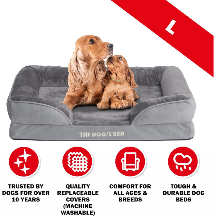 Ортопедичне лежанка для собак з ефектом пам'яті, велика, сіро-срібляста, водонепроникна, знімні чохли