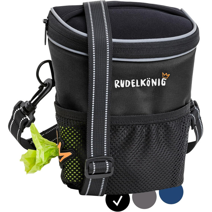 Сумка для ласощів для собак Rudelkönig - Практична сумка для прогулянок з собакою для дресирування - Фуршетний мішечок для собак з дозатором пакетів для вигулу (Basic, Чорний)