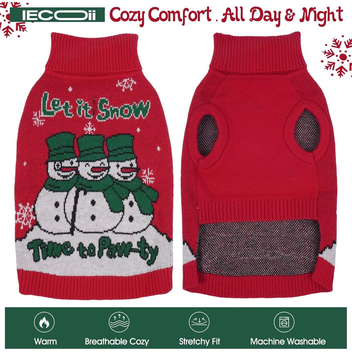Світшот для собак IECOii з коміром-мотоциклом, флісовий пуловер, святковий пуловер на Різдво, в'язаний пуловер для собак на Хелловін, м'який пуловер для собак, зелений, червоний (XL)
