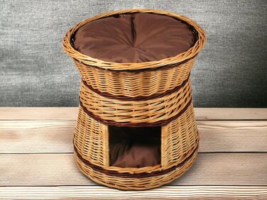 Гніздо для котів та собак: кругле, з плетіння лози, 47x47x45 см з подушкою