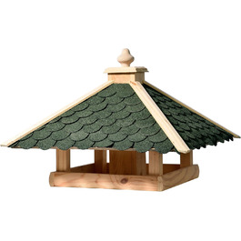 Кормушка для птахів Dobar® 44256e - дерев'яна годівниця для птахів з бітумним дахом, годівниця-вілла на ланцюжку, для саду/тераси/балкону, 39 x 39 x 30 см, зелений прямокутник