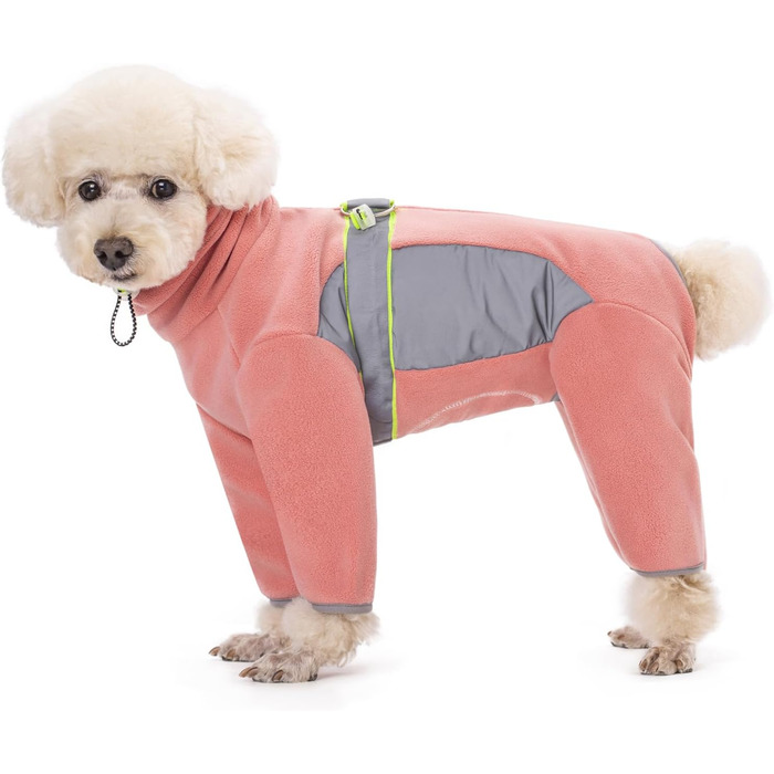Флісова тепла куртка для собак на зиму, Onesie для цуценят з регульованою талією, D-кільцем та світловідбиваючими смугами, теплий одяг для собак, костюм для маленьких та середніх собак_L (L:Обхват грудей:48см/18.8дюймів; довжина спини:33см/12.9дюймів, рож