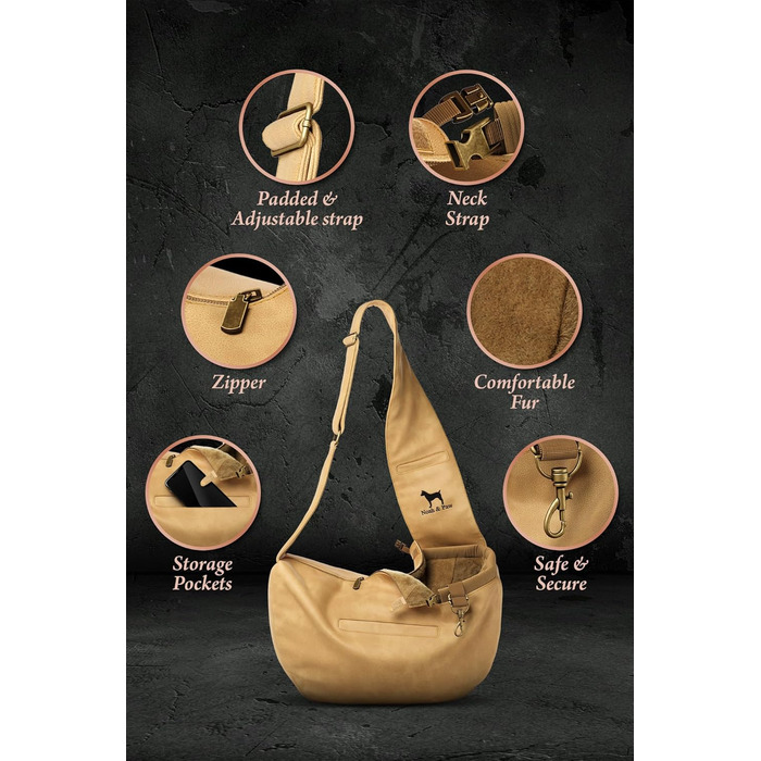 Сумочка для собак Noah & Paw для маленьких собак до 10 кг, з регульованим плечовим ременем та м'яким хутром, 3X захист, переноска для тварин з веганської шкіри