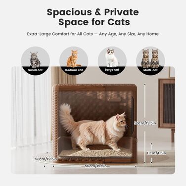 Торгова лоток для котів Gardner Pet з кришкою, великий, з висувним піддоном, сучасний дизайн плетіння ротангу, з фільтром з активованого вугілля, 50 x 50 x 50 см, базова версія