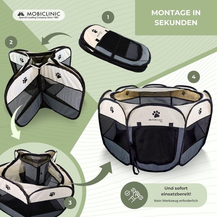 Mobiclinic® Pets: Двосторонній вольєр для цуценят, сірий, 114x114x58 см, Scooby